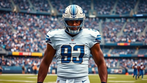 Detroit Lions player in action during game, related to trade news.
