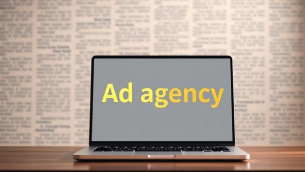 Digital marketing competition poster with laptop showing 'Ad agency' text.