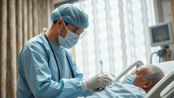 Healthcare worker in protective gear attending patient in hospital amid Michigan medical debt reform.