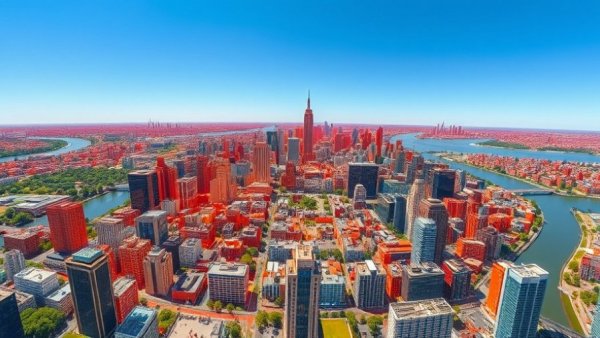 Aerial view of Long Island City real estate developments highlighted in orange.