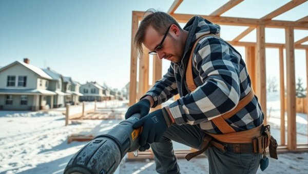 Construction work illustrating Michigan zoning reform in a snowy suburb.