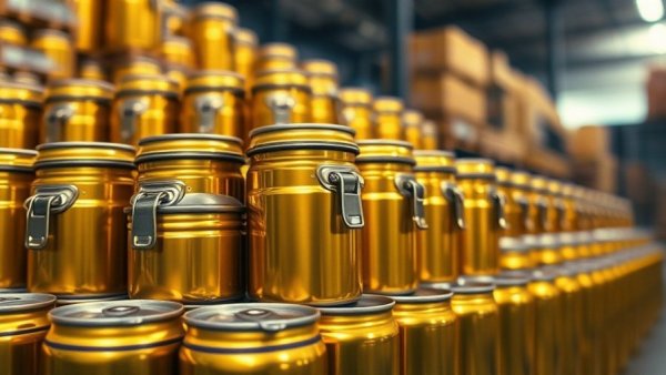 Close-up view of golden beverage cans illustrating Michigan bottle deposit law.