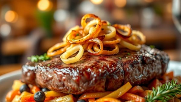 Succulent steak with crispy onions, classic restaurants in the Midwest.