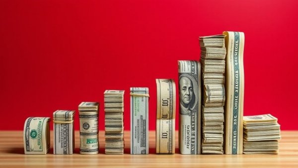 Stacked dollar bills form bar graphs on a red background, highlighting valuable entrepreneurship lessons from business failure.