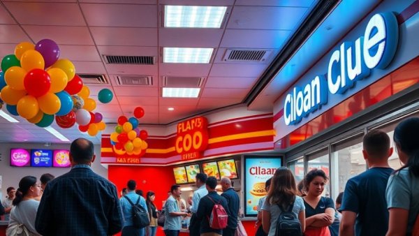 Interior of a Michigan restaurant with people in line and vibrant decor.
