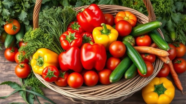 Colorful basket of fresh vegetables for growing your own food to save money.