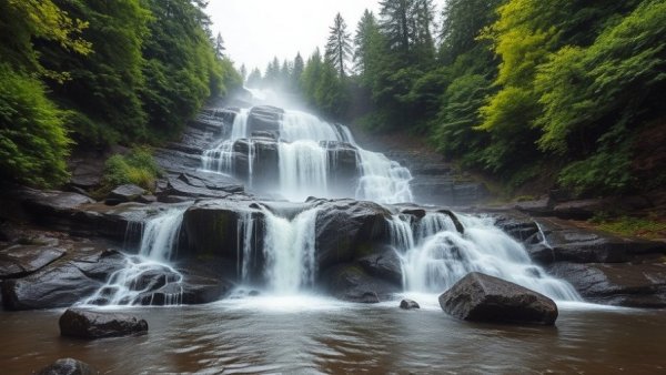 Cascading Oregon waterfall amidst lush forest