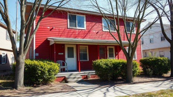 Aged duplex in Oneida County showing signs of neglect for real estate sales.