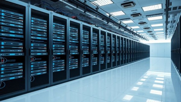 Modern server room highlighting AI business infrastructure.