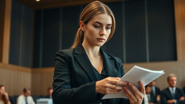 Woman in court handling evidence relating to Michigan red flag law.