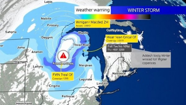 Michigan winter storm blizzard travel warnings on a projected map.