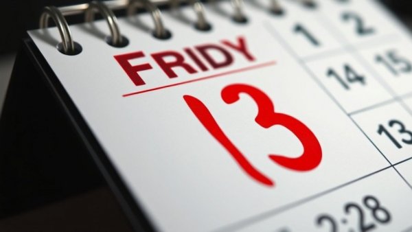 Close-up of calendar on Friday the 13th with red highlight.