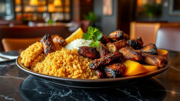 Authentic Haitian cuisine in West Michigan on a marble table.