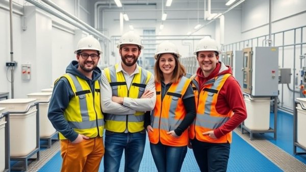 Group in safety gear at sustainable dairy processing facility in Michigan.