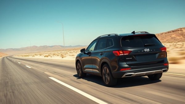 Black Hyundai Palisade driving on a desert highway.