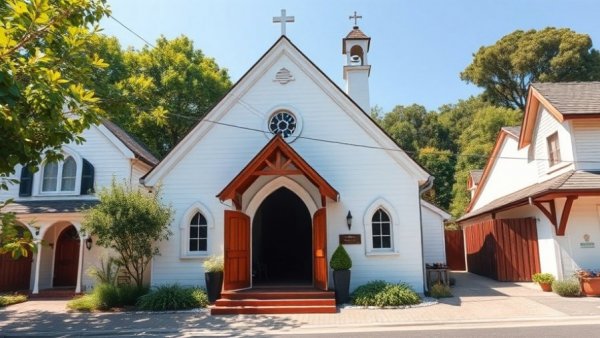 Charming converted church home with inviting entrance.