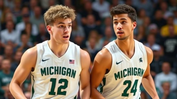 Michigan State basketball players during game reflecting No. 3 seed history.