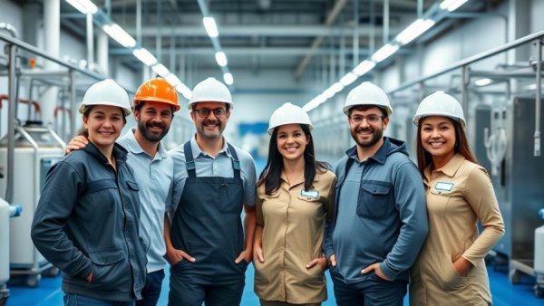 People in safety gear at sustainable dairy processing facility