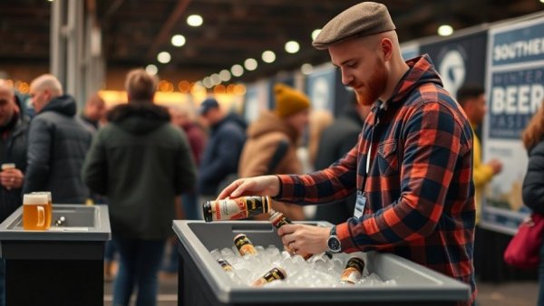 Person at Southern Michigan Winter Beer Festival pouring beer into container.