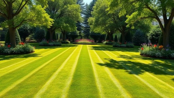 Lush green lawn with striped pattern in Shelby MI