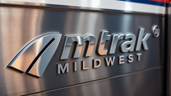 Amtrak Midwest logo on train highlighting design and texture.