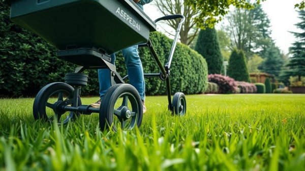 Lawn fertilization using manual spreader services Muskegon.