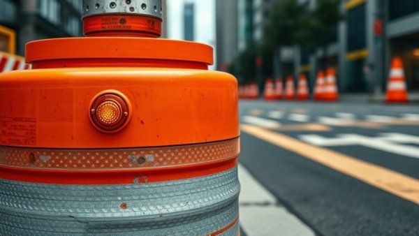 Traffic barrel on city street during Michigan road construction.