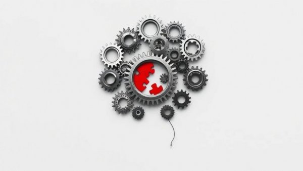 AI adoption strategies for businesses symbolized by gears and puzzle piece.