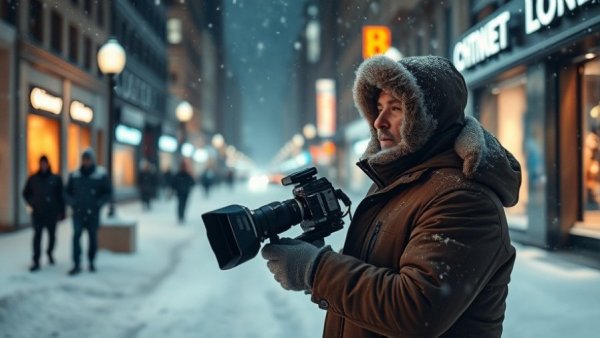 Michigan blizzard travel safety tips: reporter during snowfall.