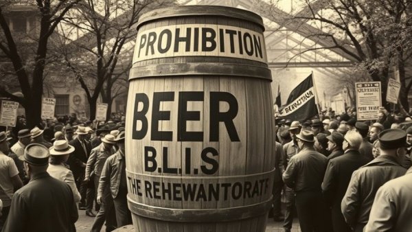 Michigan prohibition history protest with large beer barrel