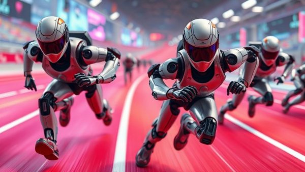 Futuristic robots racing competitively symbolizing success