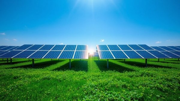 Solar panels above green field, depicting Michigan solar development concerns.