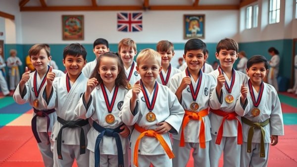 Kids in martial arts class Gurnee holding medals.