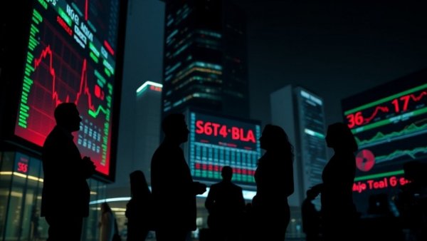 Silhouetted business meeting in an office with digital screens.