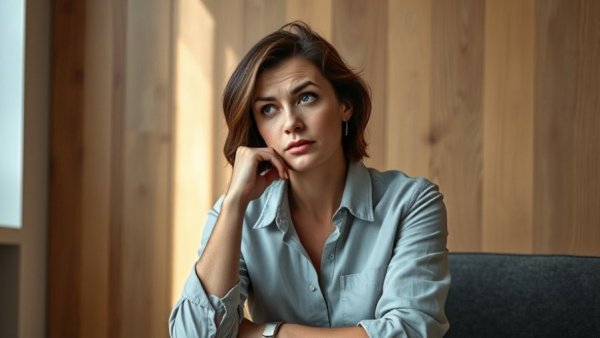 Tenant safety discussion indoors with a thoughtful woman.