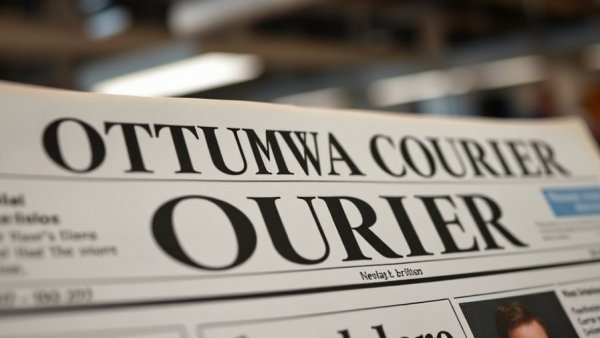 Close-up of a newspaper masthead with 'OTTUMWA COURIER'.