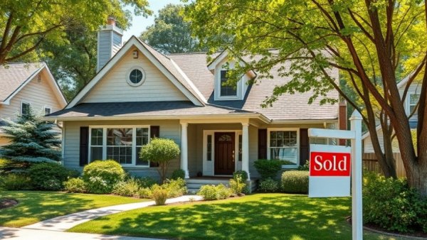 Homes sold in Bloomfield Michigan with sold sign and green trees.