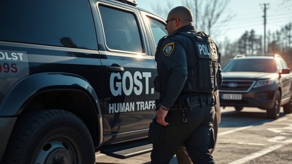 Michigan human trafficking measures: Sheriff arresting a suspect near a G.H.O.S.T vehicle.