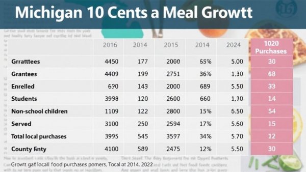Growth of the Michigan 10 Cents a Meal Program over time.