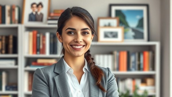 Woman smiling in front of bookshelf discussing AI job security layoff lessons.