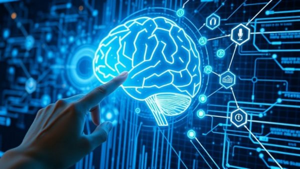 Futuristic digital interface showing AI impact on jobs, holographic display.