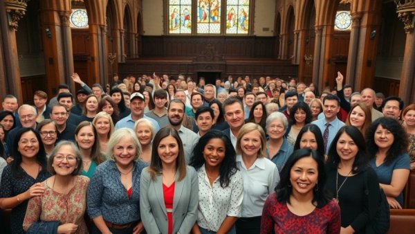 Diverse group gathering on Michigan gun reforms in a church.