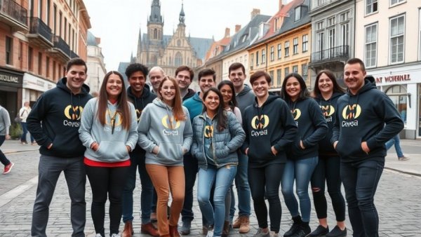 Diverse team photo in urban street for posh event planning platform.