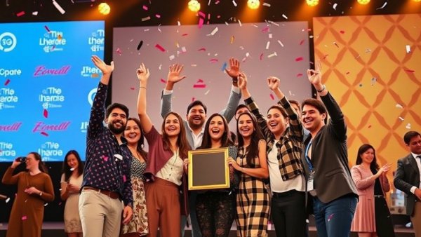 Startup Battlefield 200 winners celebrating with big check and confetti.
