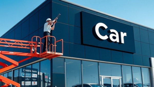 Dealership buy-sell updates with new signage installation.