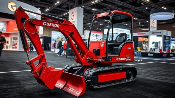 Mini excavators by Kioti at an expo with a focus on the blade.