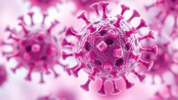 Microscopic view of measles virus cells, related to Michigan measles outbreak vaccination.