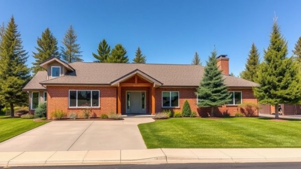 Modern Michigan home for sale with brick facade and spacious driveway.