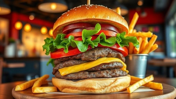 5th Street Burger Kalamazoo with fries in a colorful diner setting.