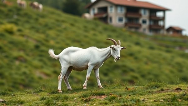 White goat grazing on a hillside in Laguna Beach goat grazing program